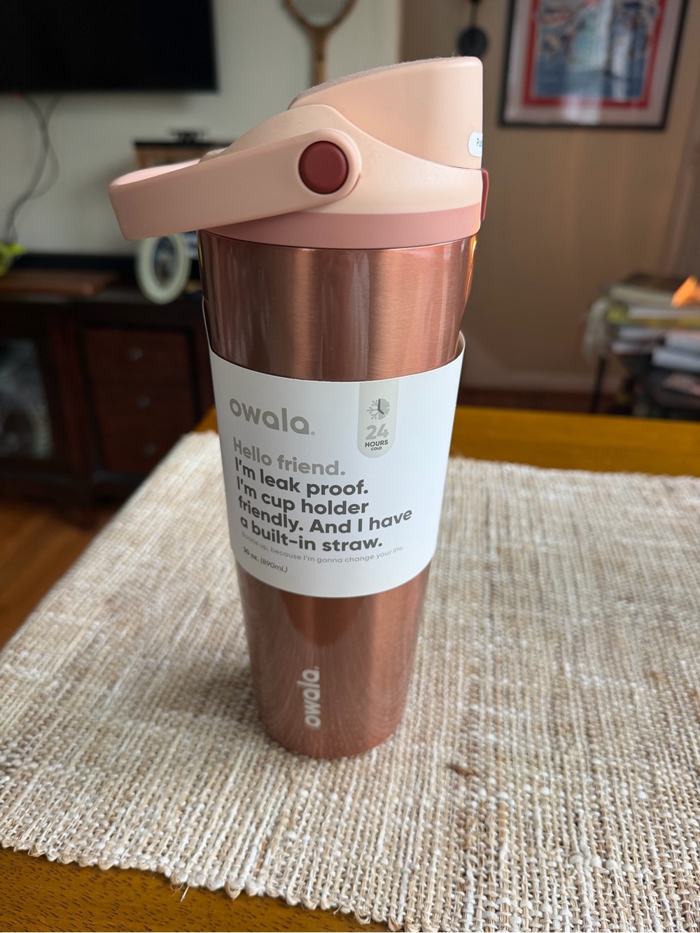 Owala Rose Gold Travel Tumbler with Pink Lid